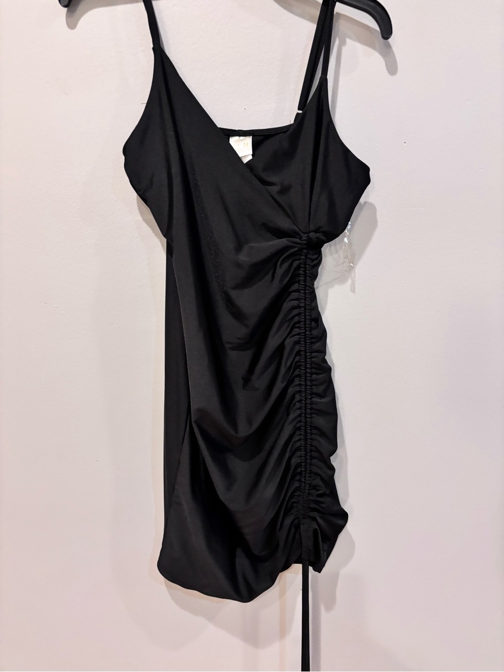 Black Ruched Side Mini Dress with Adjustable Drawstring